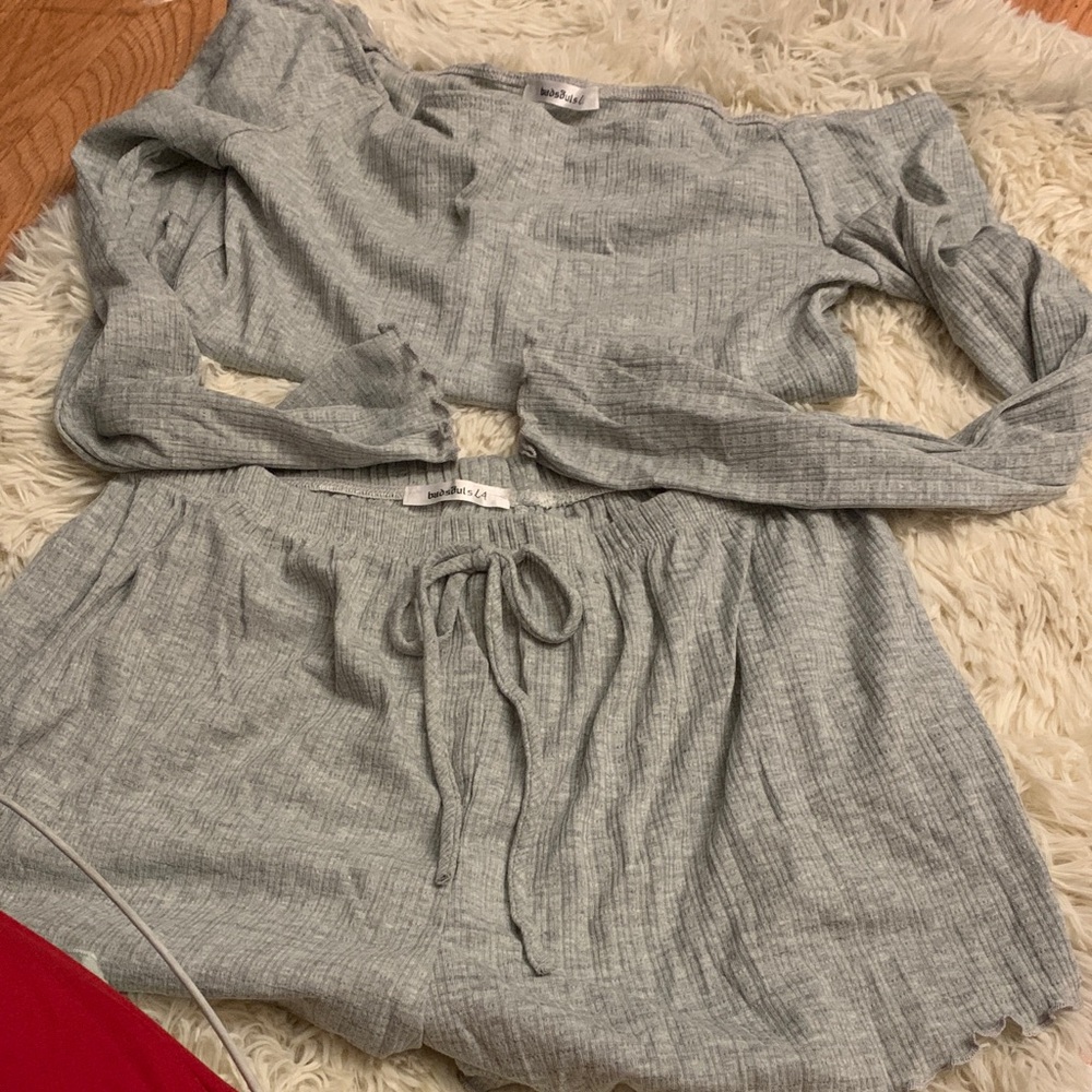 Gray Off-Shoulder Top and Shorts Set